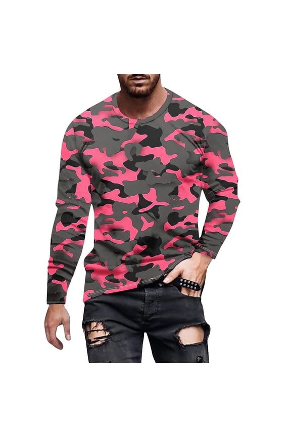 Long Sleeve Camo T-Shirt for Men Vintage Camouflage Athletic Shirt Workout Fishing Hunting Loose Pullover Tees