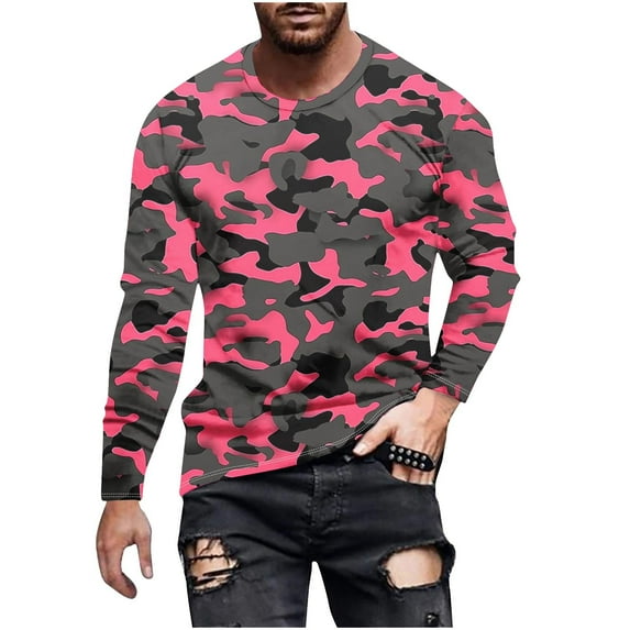 FchengtaiS Long Sleeve Camo T-Shirt for Men Vintage Camouflage Athletic Shirt Workout Fishing Hunting Loose Pullover Tees