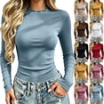 thumbnail image 1 of FchengtaiS Long Sleeve Shirts for Women Ribbed Slim Fitted Basic Tee Top Mock Neck Workout Stretchy Undershirts, 1 of 7