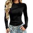 thumbnail image 1 of FchengtaiS Long Sleeve Shirts for Women Ribbed Slim Fitted Basic Tee Top Mock Neck Workout Stretchy Undershirts, 1 of 7