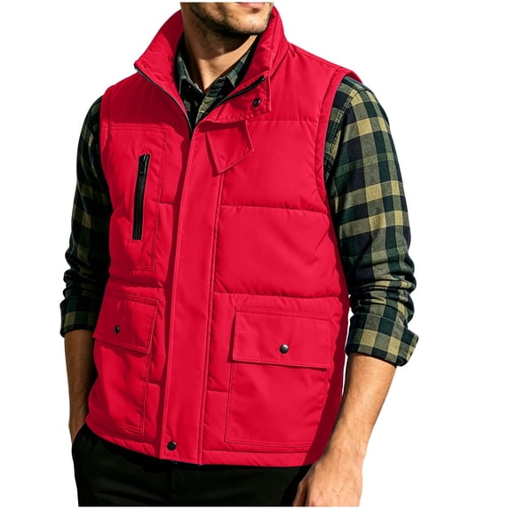 FchengtaiS Men's Cargo Vests Stand Collar Sleeveless Outdoor Jackets for Fishing Hiking Travel with Multi Pockets