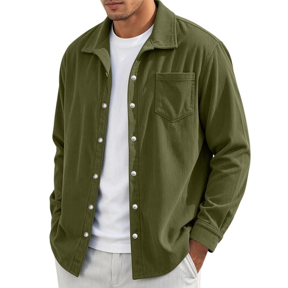 FchengtaiS Men's Corduroy Button Down Shackets Lapel Collar Long Sleeve Textured Shirts Jacket Fashion Casual Daily Outerwear