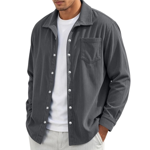 FchengtaiS Men's Corduroy Button Down Shackets Lapel Collar Long Sleeve Textured Shirts Jacket Fashion Casual Daily Outerwear