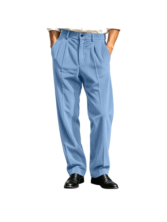 Men's Corduroy Textured Dress Pants Straight Leg Button Zip Fly Slacks Business Commute Casual Trousers with Pocket