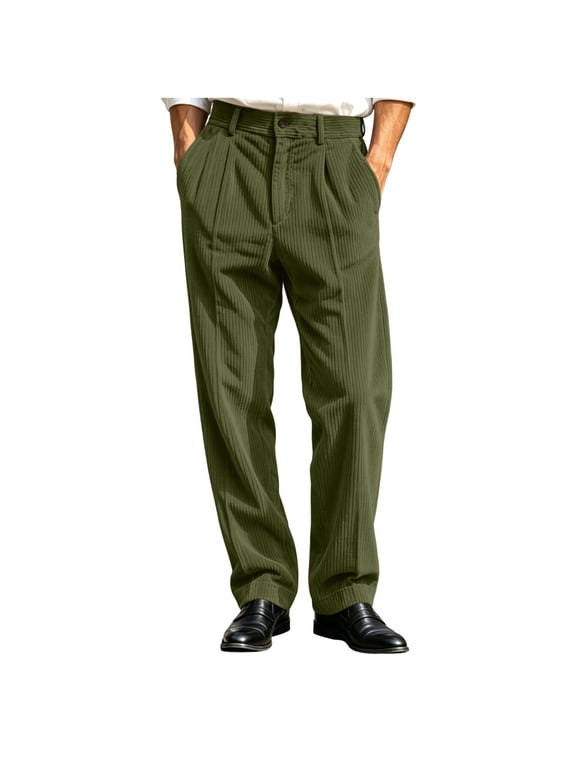 Men's Corduroy Textured Dress Pants Straight Leg Button Zip Fly Slacks Business Commute Casual Trousers with Pocket
