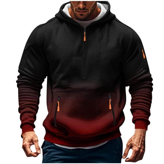 FchengtaiS Men's Gradient Cargo Hoodies Long Sleeve Half Zip Hooded Sweatshirts Casual Fashion Outdoor Pullover Tops with Pockets
