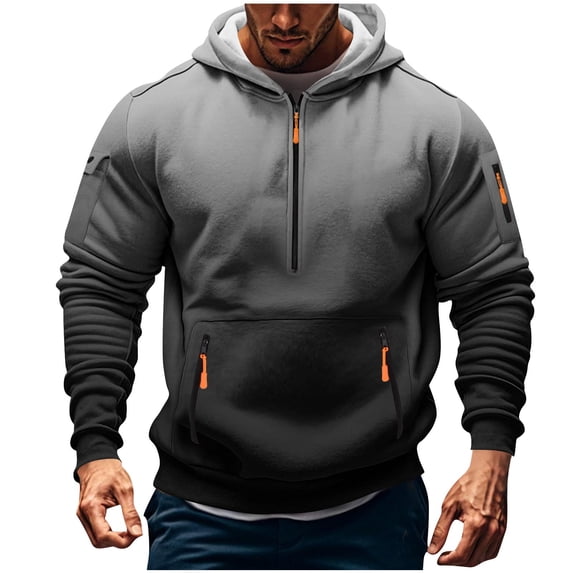 FchengtaiS Men's Gradient Cargo Hoodies Long Sleeve Half Zip Hooded Sweatshirts Casual Fashion Outdoor Pullover Tops with Pockets