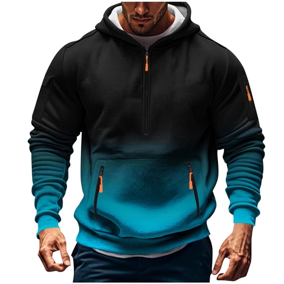 FchengtaiS Men's Gradient Cargo Hoodies Long Sleeve Half Zip Hooded Sweatshirts Casual Fashion Outdoor Pullover Tops with Pockets