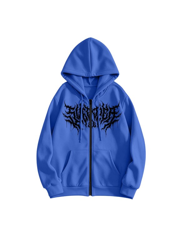 Men's Graphic Print Fleece Hoodie Jacket Full Zip Long Sleeve Coat Gothic Fashion Streetwear with Kangaroo Pocket