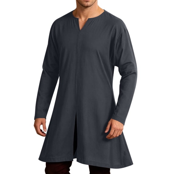 FchengtaiS Men's Halloween Medieval Renaissance Shirts Long Sleeve V-Neck Kaftan Robe Long Tunic Split Hem Tops for Holiday Cosplay
