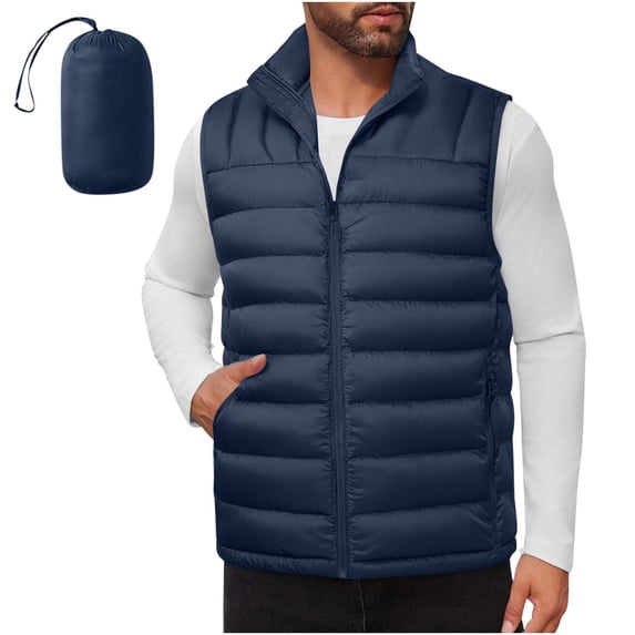 FchengtaiS Men's Packable Padded Puffer Vests Stand Collar Full Zip Sleeveless Quilted Jackets Lightweight Fall Winter Warm Outerwear