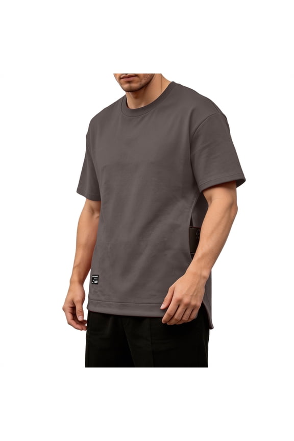 Men's Short Sleeve T-Shirt Summer Casual Loose Crew Neck Shirts Classic Fashion Tee Tops with Side Hidden Pockets