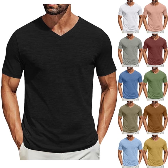FchengtaiS Men's Summer Casual T Shirt Short Sleeve V-Neck T-Shirt Soft Comfy Classic Basic Tee Shirts