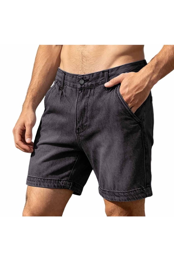 Men's Vintage Jeans Shorts Straight Leg Denim Shorts Summer Casual Jorts with Pockets