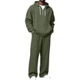 thumbnail image 1 of FchengtaiS Men's Waffle Knit Textured Tracksuit Half Zip Hoodie Sweatshirt Elastic Waist Wide Leg Pants Athletic Casual 2 Piece Outfit Set With Pocket, 1 of 7
