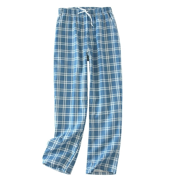 FchengtaiS Men's Woven Pajama Pants Soft Lounge Plaid Pj Bottoms Drawstring Elastic Waist Loungwear with pockets