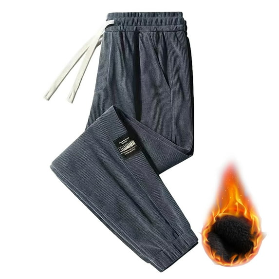 FchengtaiS Mens Corduroy Joggers Pants Casual Fleece Lined Cargo Pants Drawstring Elastic Waist Warm Tapered Sweatpants with Pockets