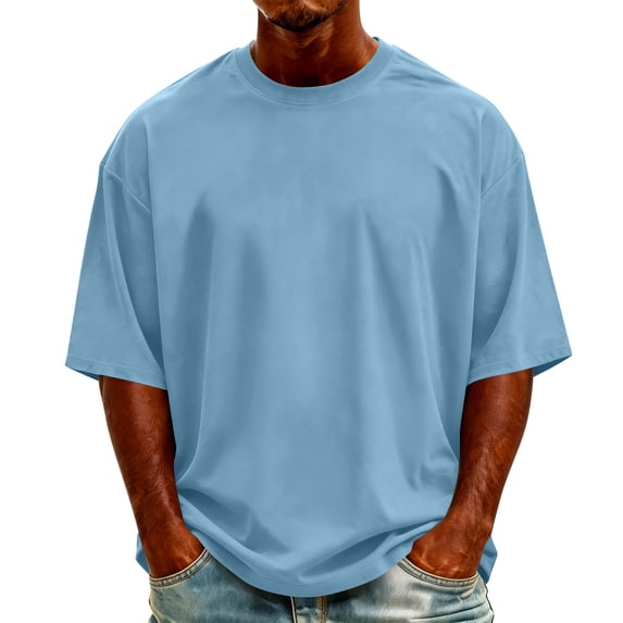FchengtaiS Mens Cotton Oversized T-Shirts Casual Short Sleeve Crew Neck Tee Drop Shoulder Summer Loose Tops