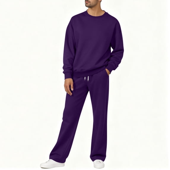 FchengtaiS Mens Fleece 2 Piece Tracksuit Crew Neck Long Sleeve Sweatshirt Drawstring Wide Leg Pants Casual Athletic Sweatsuits with Pocket