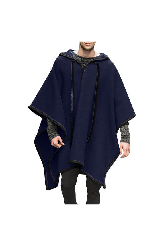 Mens Oversized Hooded Poncho Batwing Sleeves Pullover Jacket Fashion Windproof Cape Cloak for Halloween Costume
