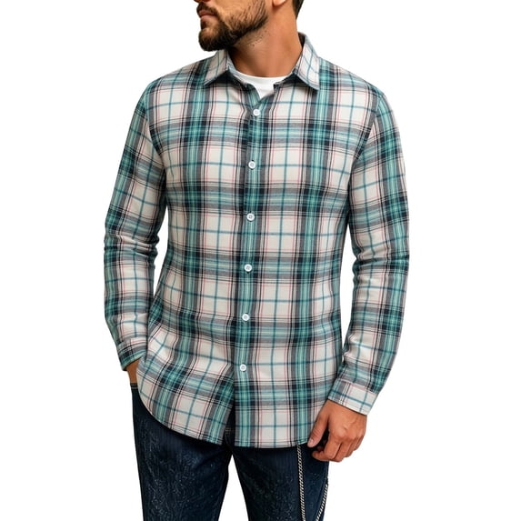 FchengtaiS Mens Plaid Button Down Shacket Long Sleeve Classic Shirts Jacket Casual Work Daily Tops