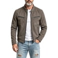 thumbnail image 1 of FchengtaiS Mens Suede Bomber Jacket Stand Collar Zip Up Wind Resistant Jacket Winter Warm Outerwear with Multi Zipper Pockets, 1 of 7