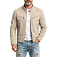 thumbnail image 1 of FchengtaiS Mens Suede Bomber Jacket Stand Collar Zip Up Wind Resistant Jacket Winter Warm Outerwear with Multi Zipper Pockets, 1 of 7