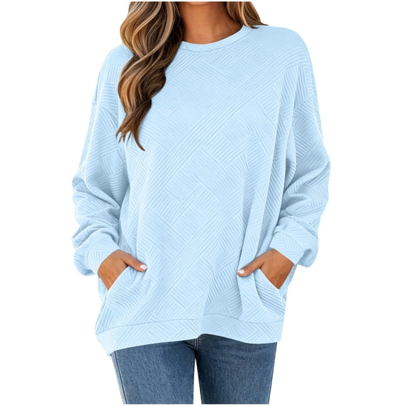 FchengtaiS Oversized Sweatshirt for Women Textured Crewneck Pullover Top Fall Long Sleeve Casual Outfits with Pocket