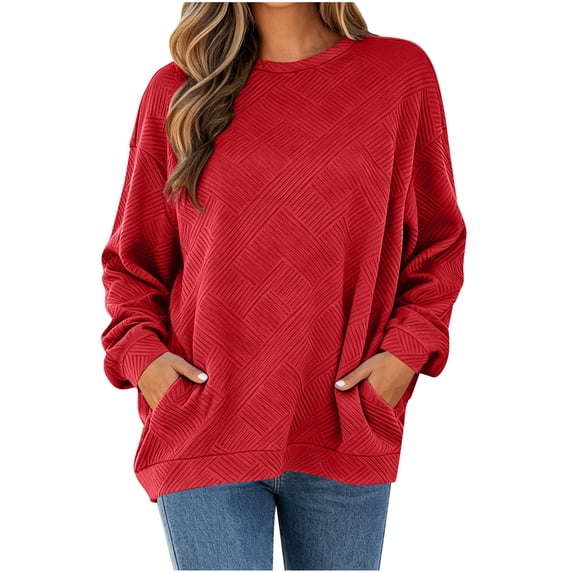 FchengtaiS Oversized Sweatshirt for Women Textured Crewneck Pullover Top Fall Long Sleeve Casual Outfits with Pocket