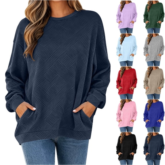 FchengtaiS Oversized Sweatshirt for Women Textured Crewneck Pullover Top Fall Long Sleeve Casual Outfits with Pocket