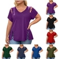 thumbnail image 1 of FchengtaiS Plus Size Tops Womens Short Sleeve V Neck Tshirts Hollow Out Summer Dressy Casual Loose Blouses 1X-5X, 1 of 7