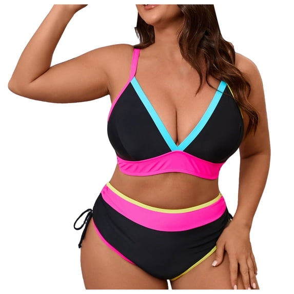 FchengtaiS Plus Size Two Piece Swimsuit Women High Waisted Bikini Set Tummy Control Bathing Suits Neon Color Swimwear