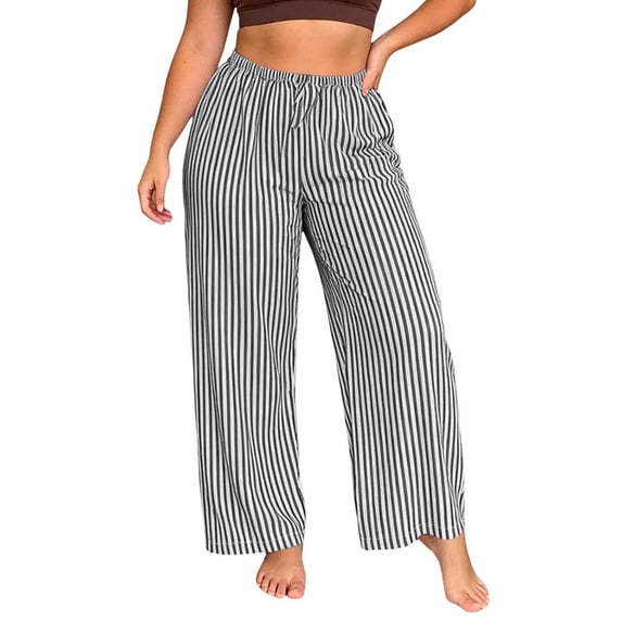 FchengtaiS Striped Pants for Women High Waisted Wide Leg Pant Casual Palazzo Trousers with Pockets