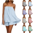 thumbnail image 1 of FchengtaiS Women 2 Piece Outfits Striped Strapless Tube Tops Shorts Set Summer Vacation Y2K Going Out Matching Sets, 1 of 6