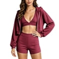 thumbnail image 1 of FchengtaiS Women 3 Piece Tracksuit Sets Long Sleeve Zip Up Cropped Jacket & Sport Bra & Matching Shorts Outfits Casual Athletic Sweatsuits, 1 of 7