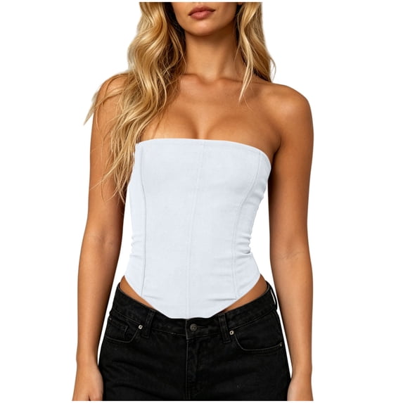 FchengtaiS Women Corset Tube Top Summer Y2K Strapless Cropped Tank Top Bustier Overbust Top Party Club Streewear