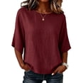thumbnail image 1 of FchengtaiS Women Cotton Linen Tops 3/4 Sleeve Crew Neck Shirts Summer Casual Loose Beach Vacation Blouses, 1 of 6