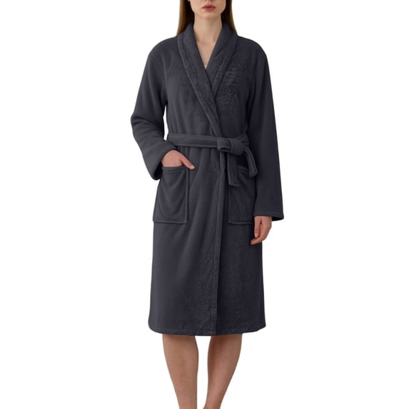 FchengtaiS Women Fleece Robe Short Cozy Plush Robes for Womens Soft Shawl Collar Warm Spa Bathrobe Loungewear with Pockets
