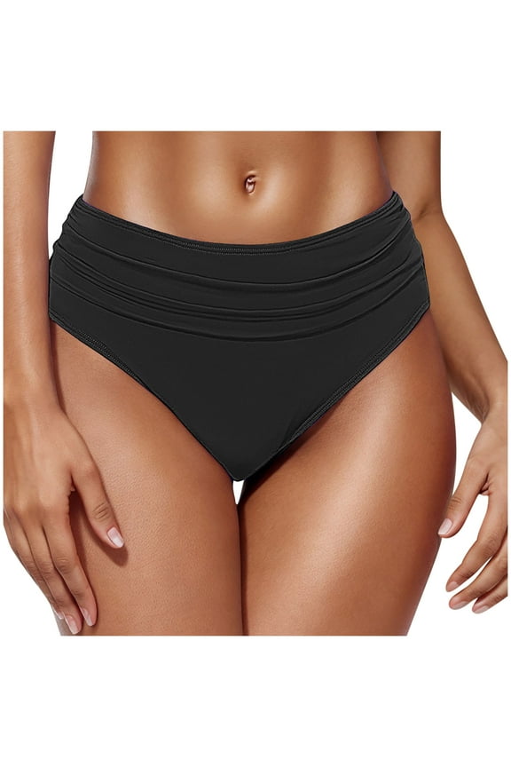 Women Mid Rise Bikini Bottoms Full Coverage Swimsuit Ruched Swim Bottom