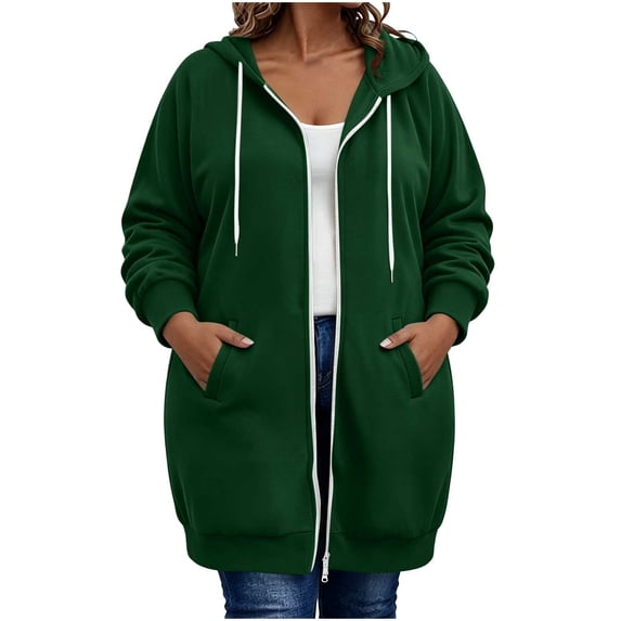 FchengtaiS Women Plus Size Zip Up Hoodies Long Sleeve Tunic Sweatshirt Fleece Long Hoodie Jacket with Pockets