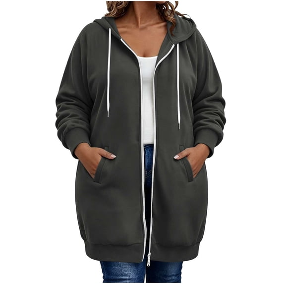 FchengtaiS Women Plus Size Zip Up Hoodies Long Sleeve Tunic Sweatshirt Fleece Long Hoodie Jacket with Pockets
