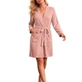 thumbnail image 1 of FchengtaiS Women Ribbed Knit Robes Lightweight Short Bathrobe Long Sleeve Soft Robes Sleepwear Loungewear with Pockets, 1 of 7