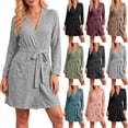 thumbnail image 1 of FchengtaiS Women Ribbed Knit Robes Lightweight Short Bathrobe Long Sleeve Soft Robes Sleepwear Loungewear with Pockets, 1 of 7