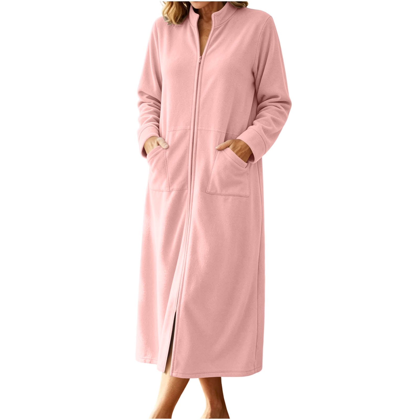 FchengtaiS Women Zipper Front Robes Housecoat Polar Fleece Long ...