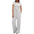 thumbnail image 1 of FchengtaiS Women's 2 Piece Outfits Lounge Sets Short Sleeve Ruched Tops and Wide Leg Pants Tracksuit Sets with Pockets, 1 of 7