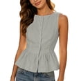 thumbnail image 1 of FchengtaiS Women's Cotton Linen Tank Tops Sleeveless Peplum Top Button Front Flared Hem Blouse Summer Casual Daily Clothes, 1 of 7