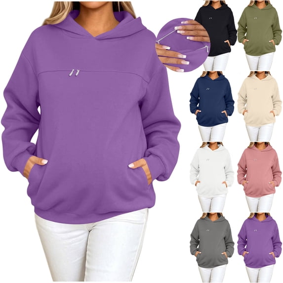 FchengtaiS Women's Maternity Nursing Hoodies Sweatshirt Long Sleeves Oversized Zipper Breastfeeding Pullover Tops with Pockets