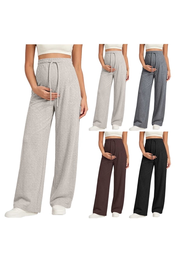 Women's Maternity Pants Over The Belly Pregnancy Sweatpants Wide Leg Lounge Bottoms