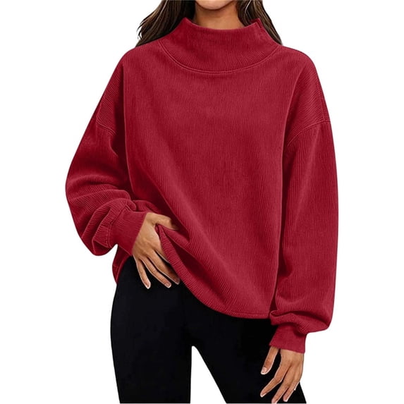 FchengtaiS Women's Oversized Sweatshirts Corduroy Mock Neck Pullover Tops Long Sleeve Loose Fall Fashion Outfits
