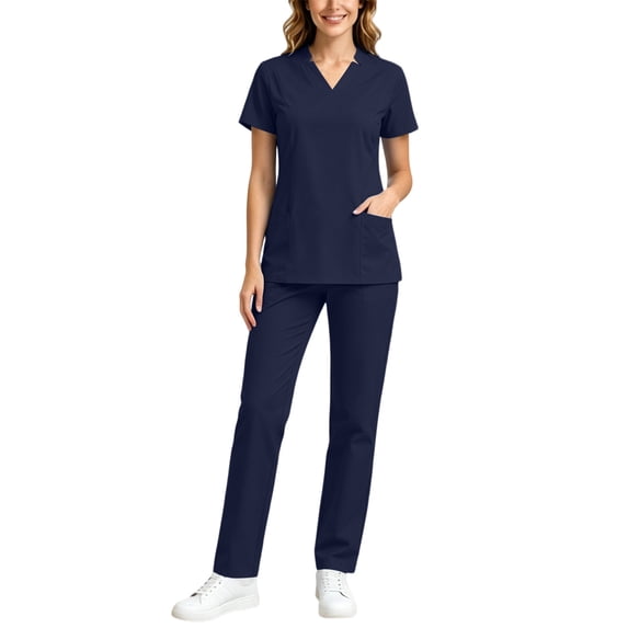 FchengtaiS Women's Scrub Set Soft V-Neck Scrub Top and Pants Medical Uniform Workwear with Pockets